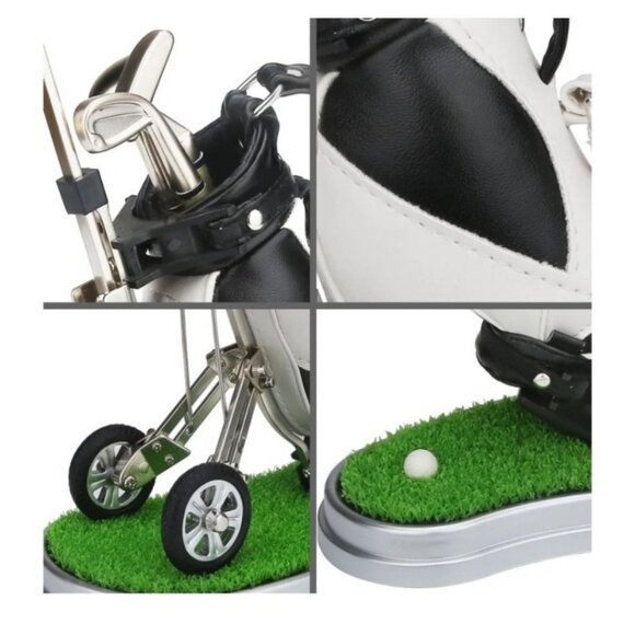 Golf Bag Pen Holder With 3 Club Pens For Desk Decor & Gifts Christmas Dad Boss - Picture 3 of 10